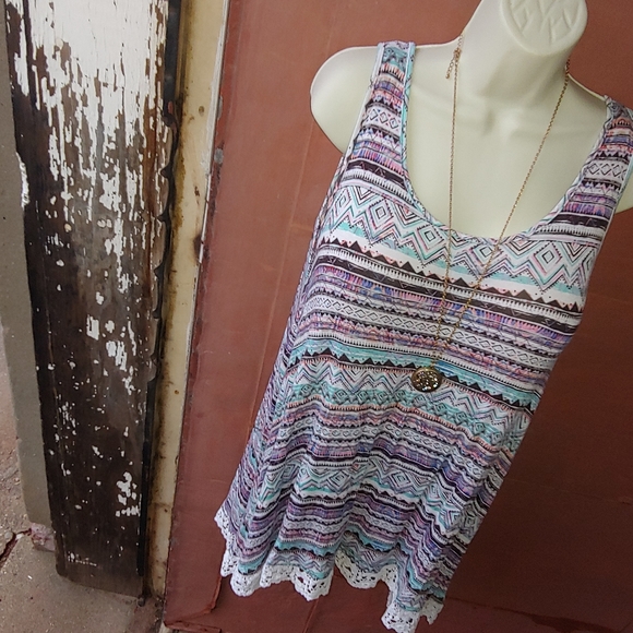 All At Once | Swing Multicolor Aline Tunic Crochet Tank Top Large - Picture 11 of 15